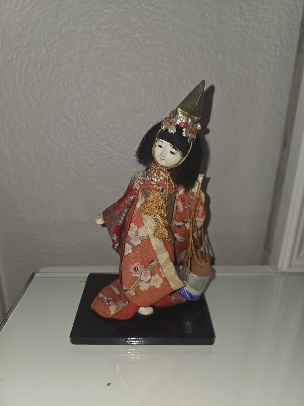 Handcrafted Orange Floral Kimono Doll with Gold Accents